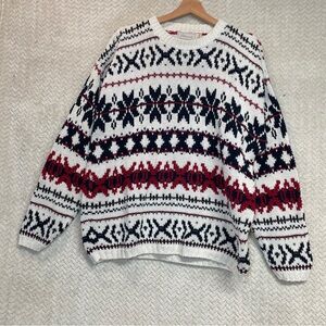 Berwick White Red Blue Vintage 90s Knit Grandpa Fair Isle Sweater‎ Men's Medium